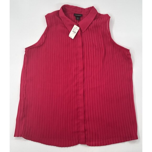 Lane Bryant Top Womens 28 Pink Sleeveless Button-Down Fully Pleated Blouse NEW - Picture 1 of 11